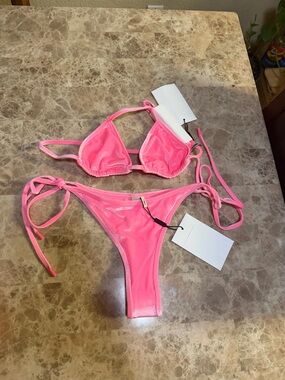 triangl swimwear Neon Pink Triangle String Bikini